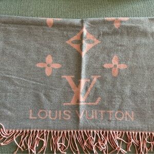 Louis Vuitton Pink and Gray Monogram Scarf with Fringe